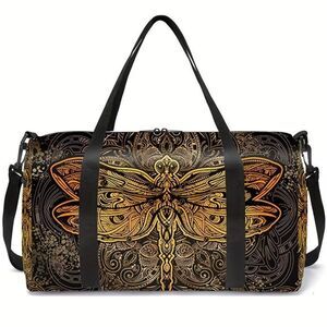 Dragonfly Pattern Tribal Boho Chic Single-Shoulder Travel Bag 18"x9"x8"